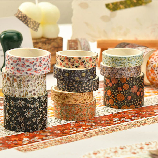 Tejpset 2 Set Washi Tejp Set Blommiga Washi Tejp Självhäftande Tejp Blommönstrad Dekorativ Tejp för DIY Hantverk Presentförpackning Scrapbooking