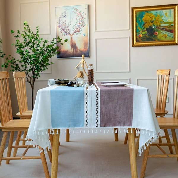 [PL】Country Chic Duk Lin Bomullsduk 140x180 cm Rektangulær Duk for Kjøkkenbordsdekorasjon