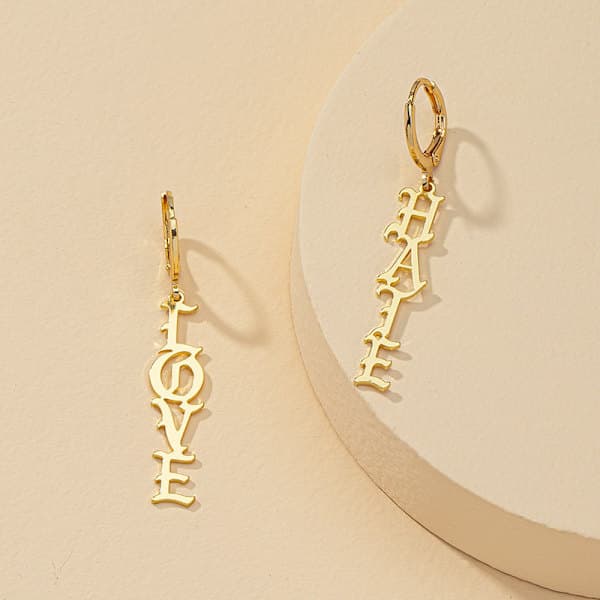 Par (Guld) Lange Bogstaver LOVE Øreringe Guld Lang Frynse Initial