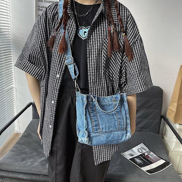 Dam Denim Handväska Axelremsväska Dam Crossbody Väska Tote Messenger Satchel Plånbok, 1st