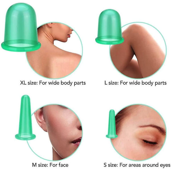 Koppar för Koppingterapi Set Ansiktskopping Set Anti Cellulite Massage Silikon Massagekopp Familjehälsoskötselhjälp - Grön4st
