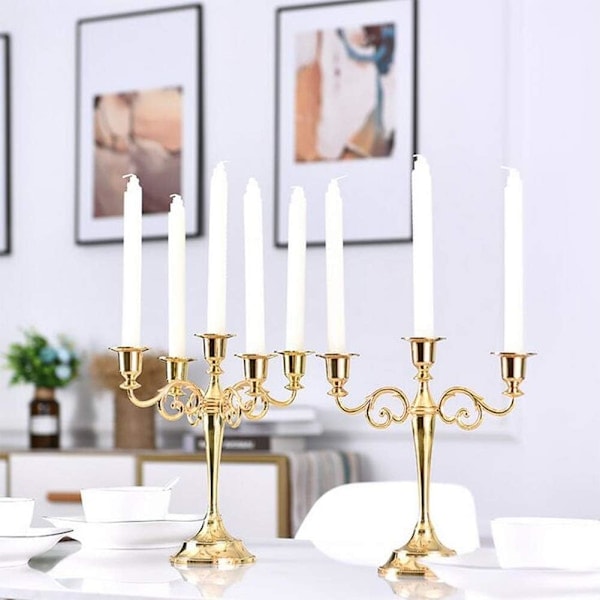 5-armet lysestake, lysestake som borddekorasjon til jul og Thanksgiving (gull)
