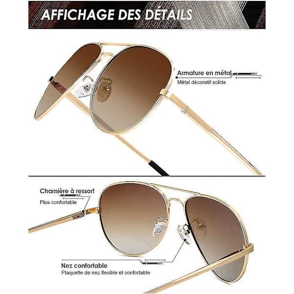 Polariserte pilotsolbriller for menn. Trendy solbriller for menn med metallramme, Crday-gave