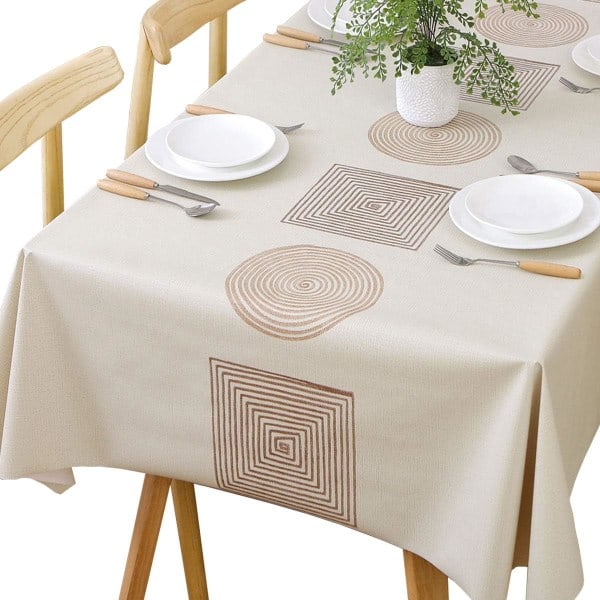Avtorkningsbar bordsduk PVC plast vattentät rektangulär bordsduksskydd för kök picknick utomhus inomhus (138x220 cm, geometrisk)