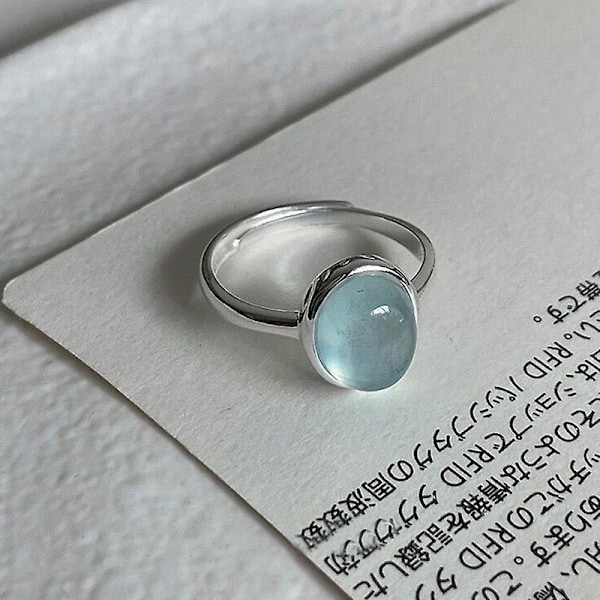 Havssafirring, S925 Sterlingsilver Havssafir Is-spricka Öppningsring