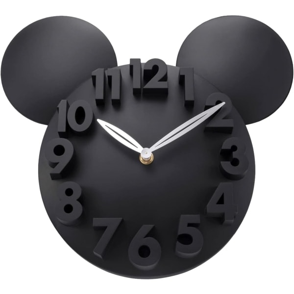 Moderne 3D Mickey Mouse Ur Super Søde Sorte Vægure til Disney Fans Børneværelse Skole Studenter, Højde: 12 Tommer