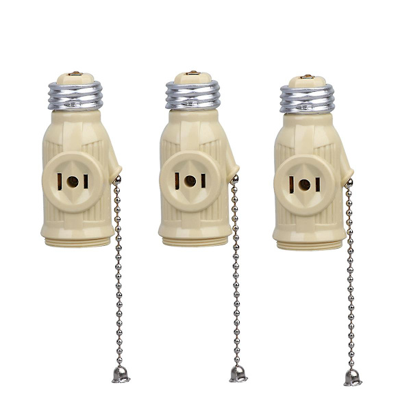 3-pack E26 Lampbasadapter Bakelite Glödlampshållare Två Uttag Skruvsockel med Dragkedja