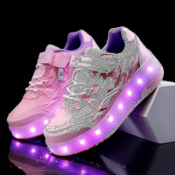 Børne Sneakers Dobbelthjulede Sko Led Lys Sko Q7-yky Pink Pink 32