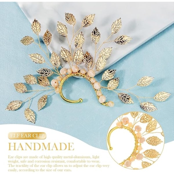 Elver-ører Manchetter Clip-on Øreringe til Kvinder Guld, Blade Engelvinger Øremanchetter, Fe-Elver Ører, Blomster Øreringe til Halloween Elver Pige Fest Bryllup