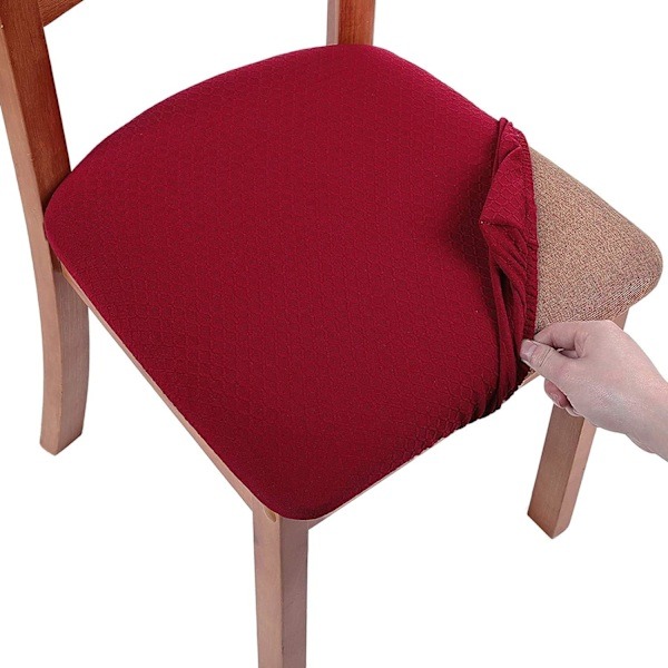 Stretch Stolsöverdrag för Matsal, Vinrött Set om 2 Jacquard Stolsöverdrag