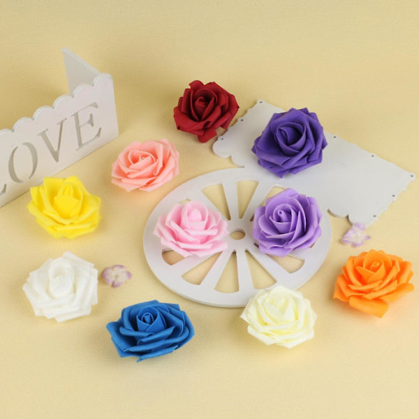 100 stk 7cm Kunstig Rose Blomsterhode DIY Ekte Touch 3d PE Skum Blomsterhoder