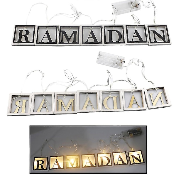 2 Puista Neliön Muotoista Onttoa Ramadan-kirjainta L-ed Valonauha Koriste Ramadan Eid Mubarak -kodin sisustukseen