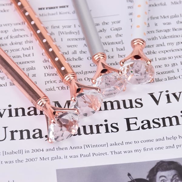 12 stk. Diamantkrystalpenne, Rosaguld Metalkuglepen 0,5 mm Sort Blæk Gelpen med 4 Kuglepen-patroner