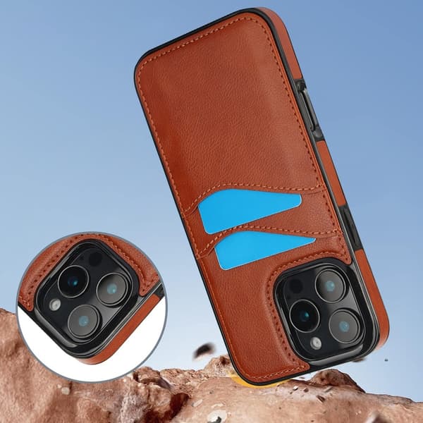 iPhone 16 Pro Cover med kortholder i læder, brun