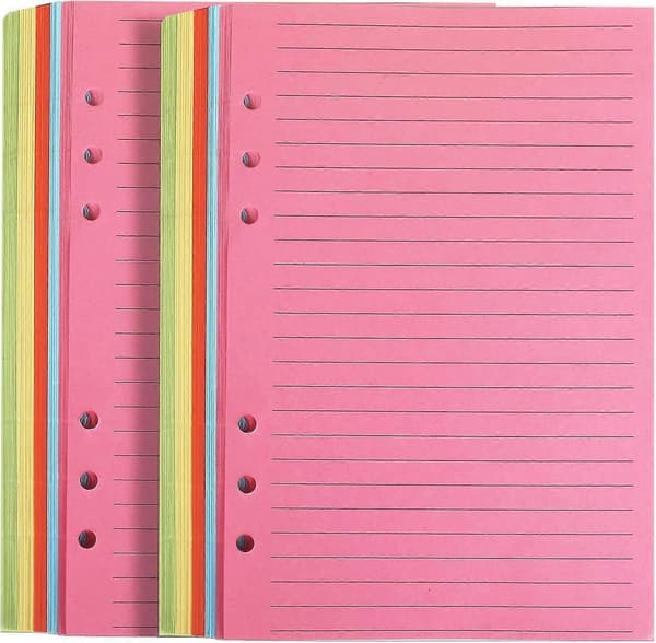 2-pack A5 Färgat Linjerat Papper, A5 Refill Papper 6 Hål 100 Ark Påfyllningsbart[PL]