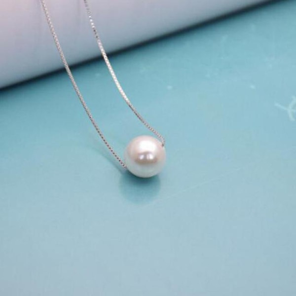 10 mm vit sötvattensodlad pärlhalsband (damer) 925 sterlingsilverkedja