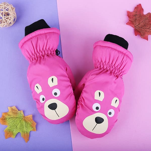 Skihansker for barn, vanntette votter, ROSE RED