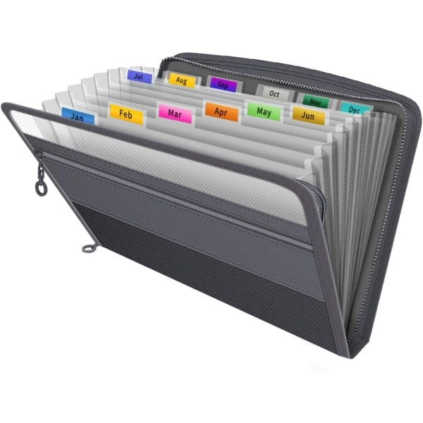 Filorganisator, 13 rum, sort, udvidelig harmonikamappe dokumentorganisator