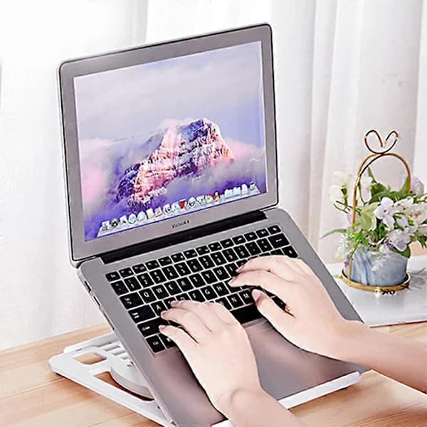 {PL}Justerbart laptopstativ 360° drejelig notebookholder bærbar foldbart stativ med telefonholder til 11-17” laptops Hvid