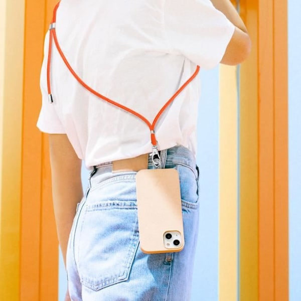 Smartphone lanyard with orange cord