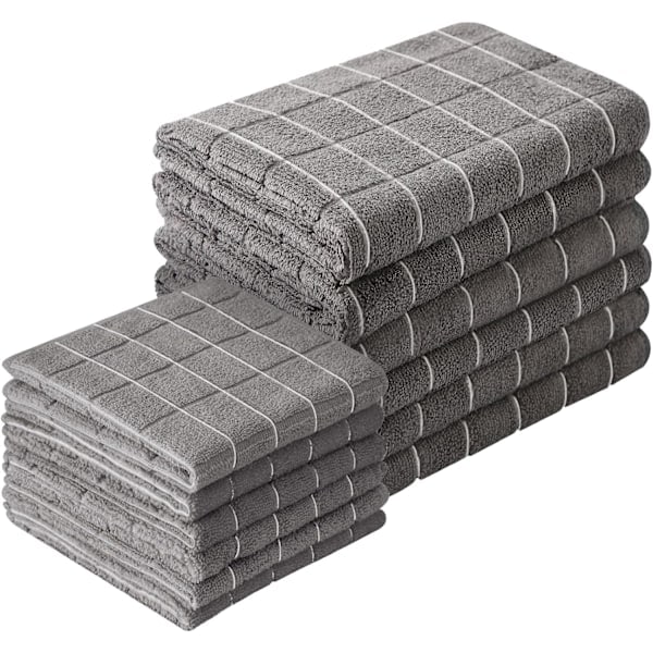45*65/30*30cm Köksdukar och Disktrasor Set, Set med 12 Stora Mikrofiber Diskhanddukar, Disktrasor för Matlagning och Bakning, Grå