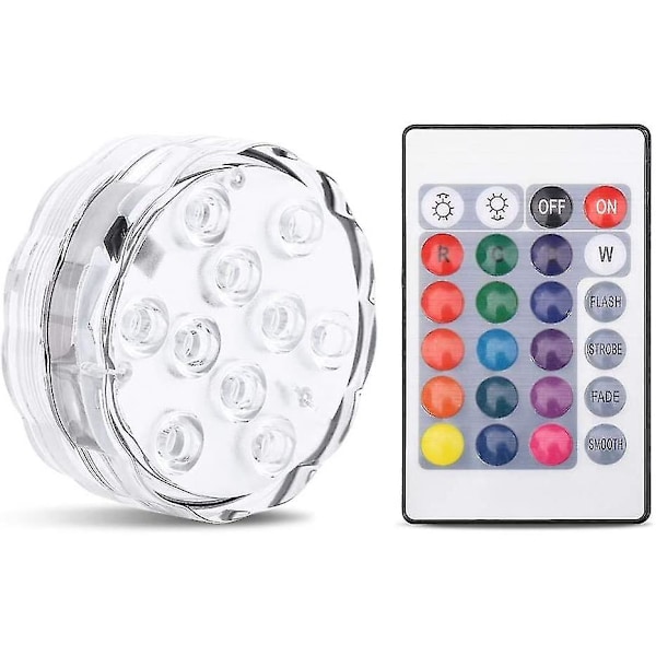 Nedsänkbara 10 LED-lampor, RGB-färgade vattentäta batteridrivna lampor med IR-fjärrkontroll
