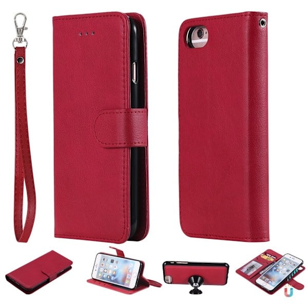 iPhone 6/7/8/SE (2020/2022) - 2in1 Magneetti/Lompakkokotelo - Punainen Red Röd