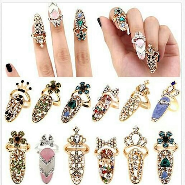 Mode Nagelring Charm Crown Blomma Kristall Finger Nagelringar för Kvinnor