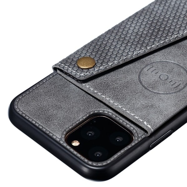 iPhone 12 / 12 Pro - Nahkakuori Korttitaskulla ja Magneetilla - Harmaa Grey Harmaa
