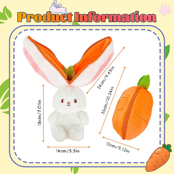 Vändbar plyschkaninleksak för barn, kurragömma kanin plyschleksakkanin gosedjursdocka Söta kaniner Plyschdocka Kaninplysch insvept i morötter