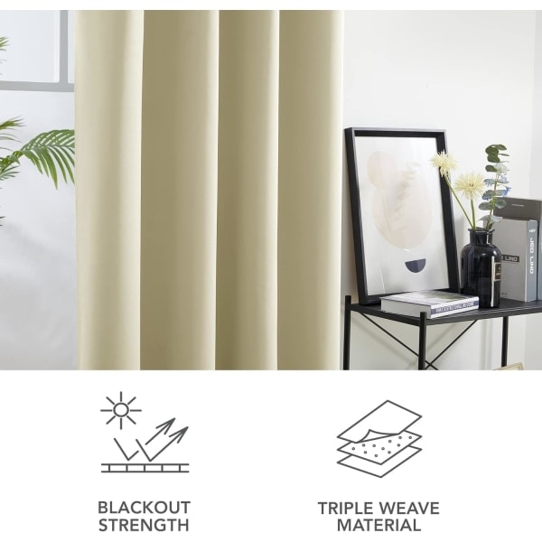 Mørklægningsgardiner Beige Superbløde Vinduesbehandlinger Termisk Isolerede Øjer Mørklægningsgardiner til Stue 117 x 137 cm 2 Paneler