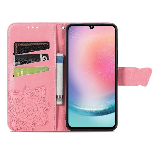 Samsung Galaxy A25 5G Fodral Läder Stor Fjäril Rosa
