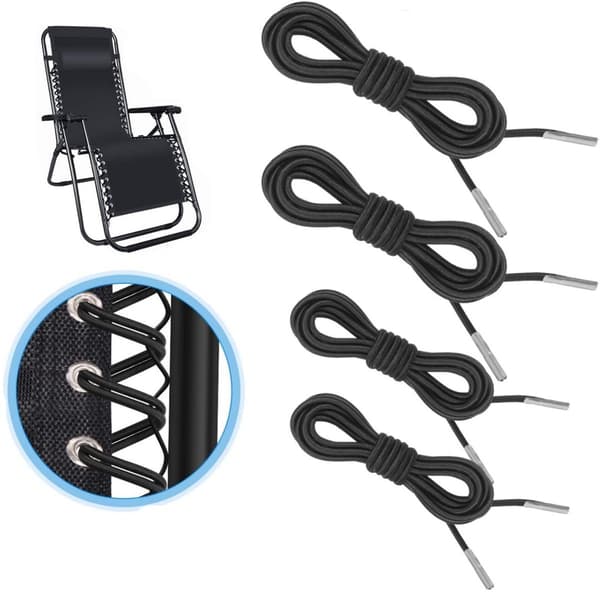 Zero Gravity Stol Udskiftningssæt, 4 Pakker Elastiske Bungee Snore med Latex Kerne til Anti Gravity Liggestol Reparation, Sort