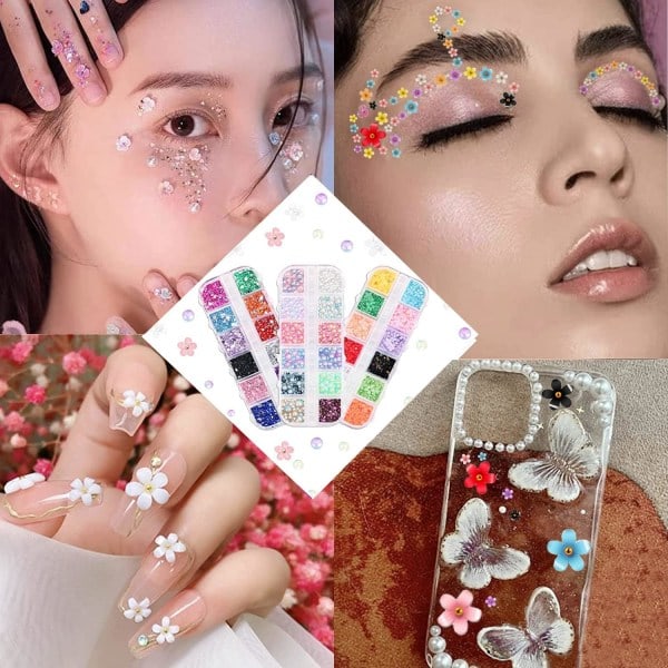3D Blomsterneglpynt, Akryl Neglepynt, DIY Neglepynt Neglepynt Rhinestones Fembladet Blomsterpynt
