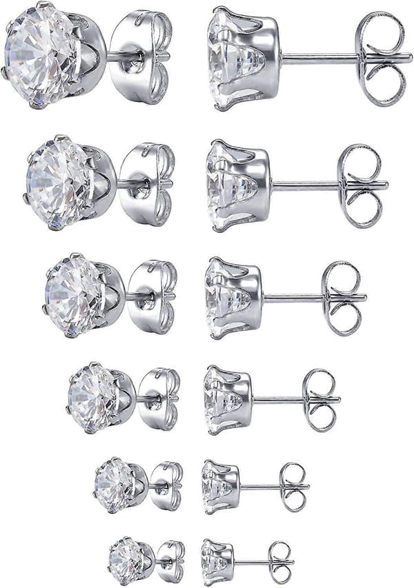 Smykker Kvinders Rustfrit Stål Runde Klare Cubic Zirconia Stud Øreringe (6 Par)