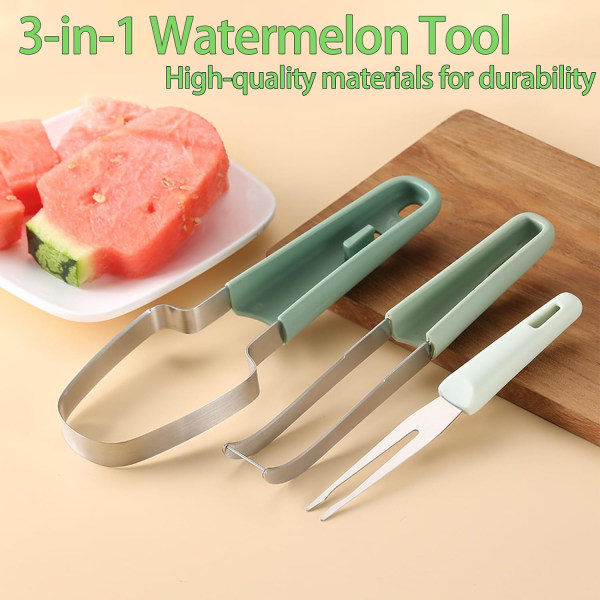 Vandmelon Gaffel Slicer Cutter, Rustfrit Stål Vandmelon Popsicle Cutter, Bærbar Frugtgaffel til Camping Køkkenredskaber