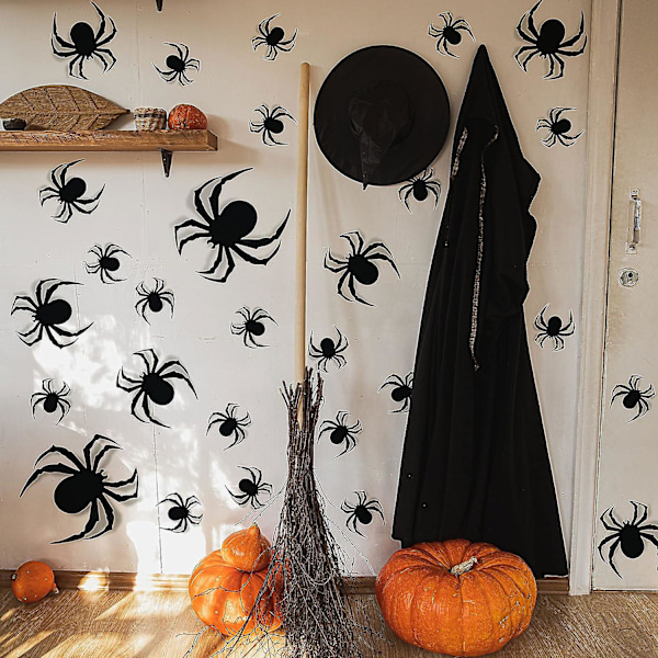Halloween Veggdekorasjoner DIY Halloween Festutstyr 3D Plast Edderkopp Dekor Klistremerker Skummel Edderkopp for Halloween 60 STK