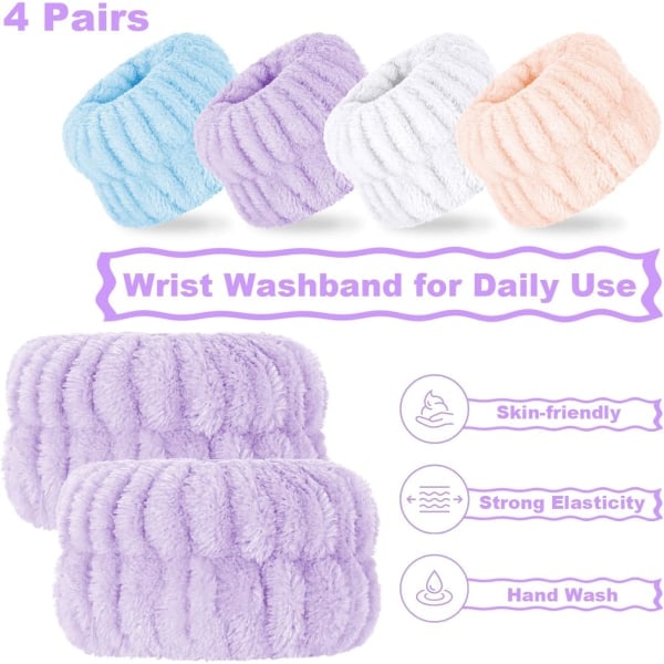 8 stk. mikrofiber vaskeklude til ansigtet, armbånd til ansigtsvask, absorberende