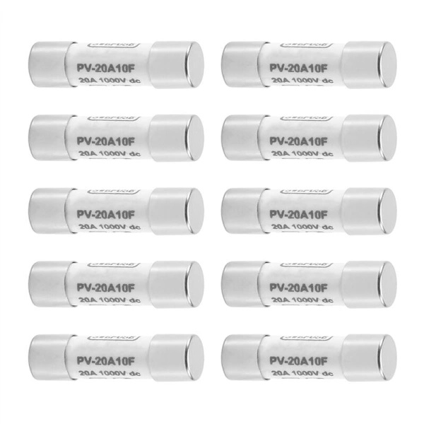 20A 1000V Solarsäkring, 10-pack, Explosionssäker Silver