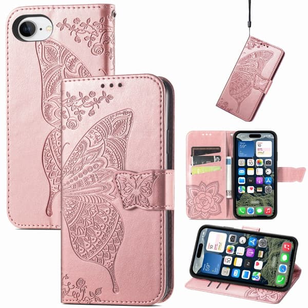 iPhone 17e / 16e Case With Butterfly Print Rose Gold