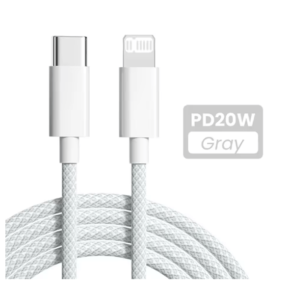 20W USB-C PD-kabel för iPhone 14 13 12 11 Pro Max Xs 8 Plus iPad 3A Datakabel för iPhone Typ-C Datakabel grå