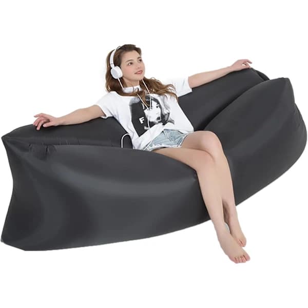 {PL}Oppustelig Lounger Luftsofa, Oppustelig Sofaseng Campingstol, Bærbar Lazy Sofa Luftstol til Rejser/Camping/Vandring/Strandfester Sort