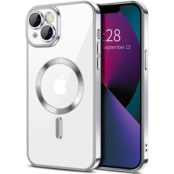 iPhone 15 Case - Metallic Case with Magnetic Compatibility, Slim Design - Silver