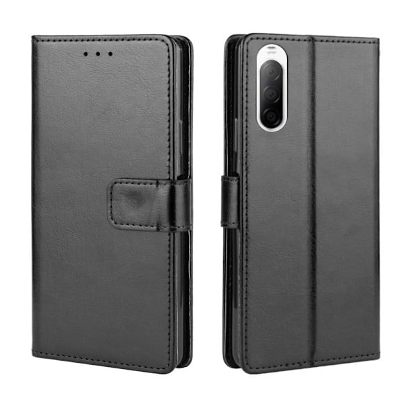 Sony Xperia 10 II - Crazy Horse Pung Etui - Sort Sort Sort