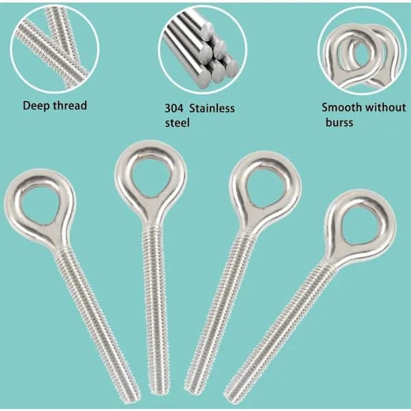 M6 304 Rustfritt Stål Ring Lang Skrue Gjenget Stang Ringbolt 10STK