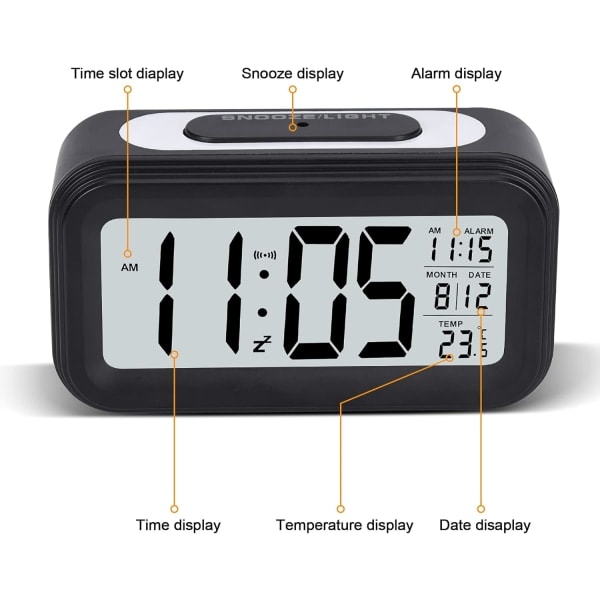 Vækkeur 4,3 \" LED-display, digitalt vækkeur med batteridrift, snooze, let at bruge