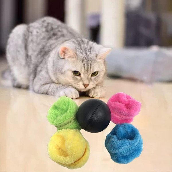 5-pack Magic Rolling Ball Batteridriven Elektrisk Automatisk Rulle med 4 Plysch Bollöverdrag