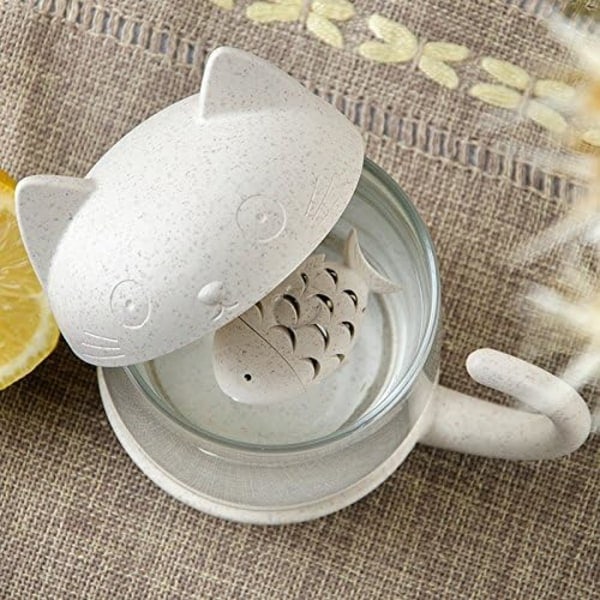 Kattglas Tekopp, Vattenflaska Mugg med Fiskformad Teinfuser, Kaffevattenflaska, 250ML, Kattälskare
