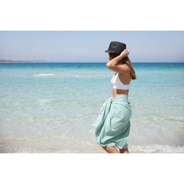Strand - Badlakan Turkisk Bomull Bad Spa Bastu Hammam Resa Yoga Gym Yacht Lakan Omslag Filt 100 x 180 cm (Teal)