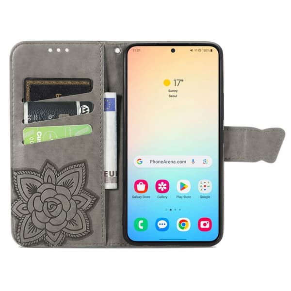 Samsung Galaxy S25 Plus Cover med sommerfugleprint grå